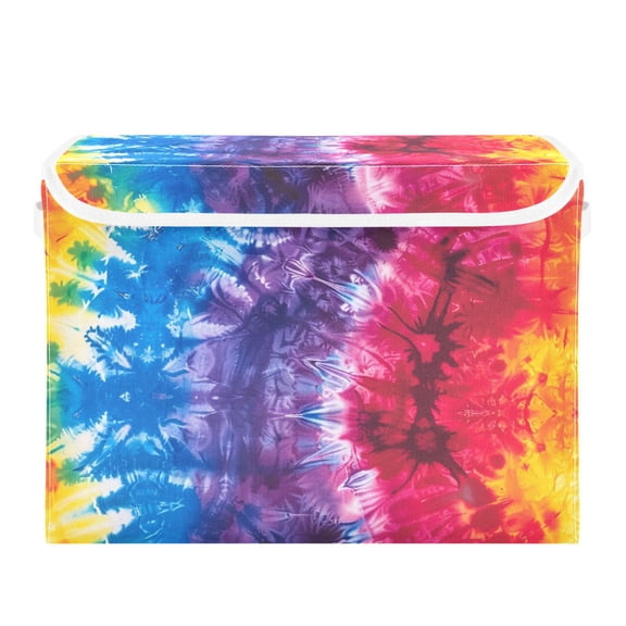 Tie Dye in Rainbow Colors Foldable Storage Bin with Lid and Handle Collapsible Storage Box 16.5 x 12.6 x 11.8 inches