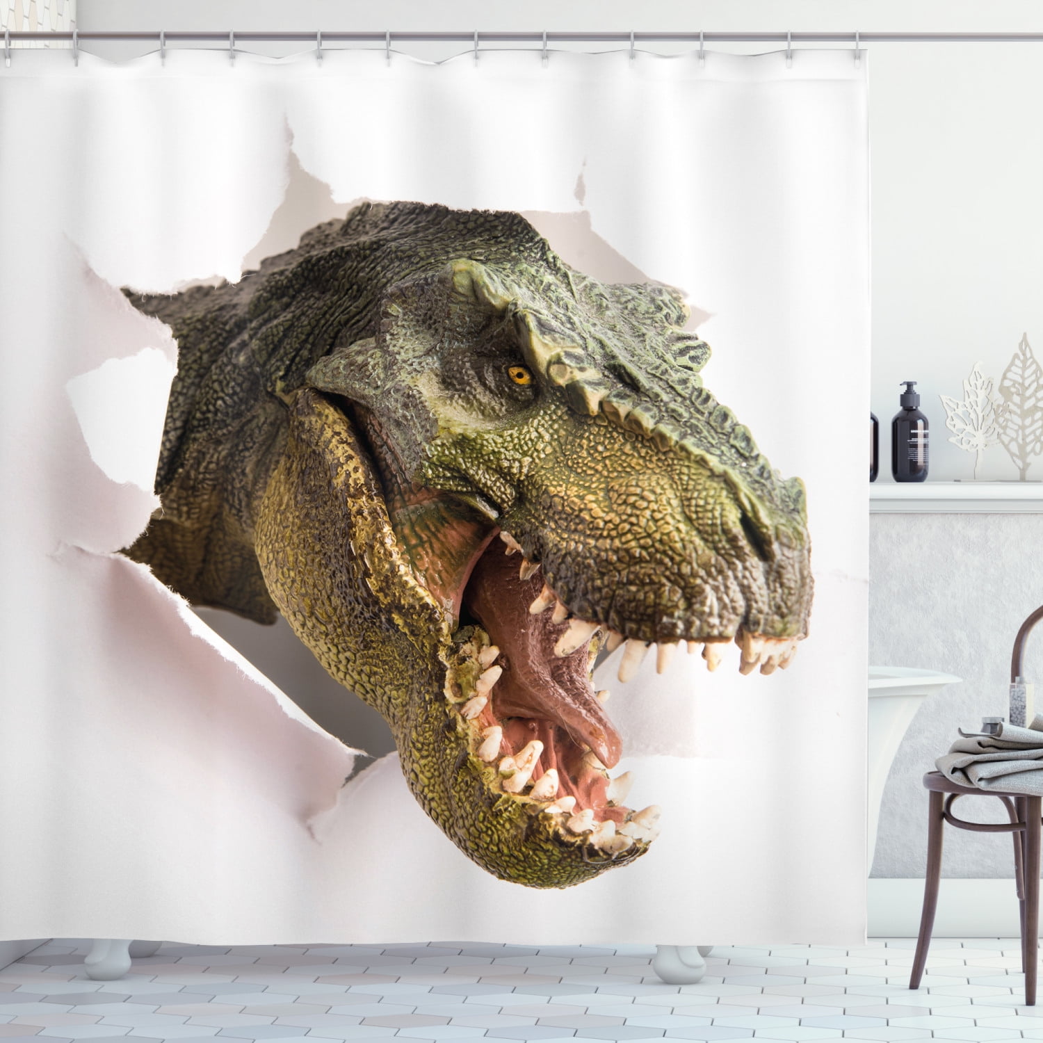 Dinosaur Waterproof Fabric Shower Curtain Dorm Decor Bathroom Curtain With Hooks