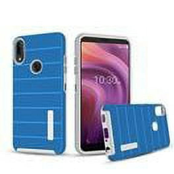 GSA Textured Stripe Shockproof Hybrid Case for Alcatel 3V (2019) - Blue/Silver