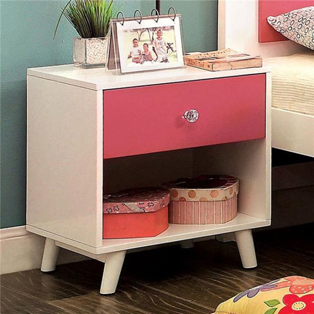 Benzara BM122867 Alivia Transitional Night Stand, Pink & White