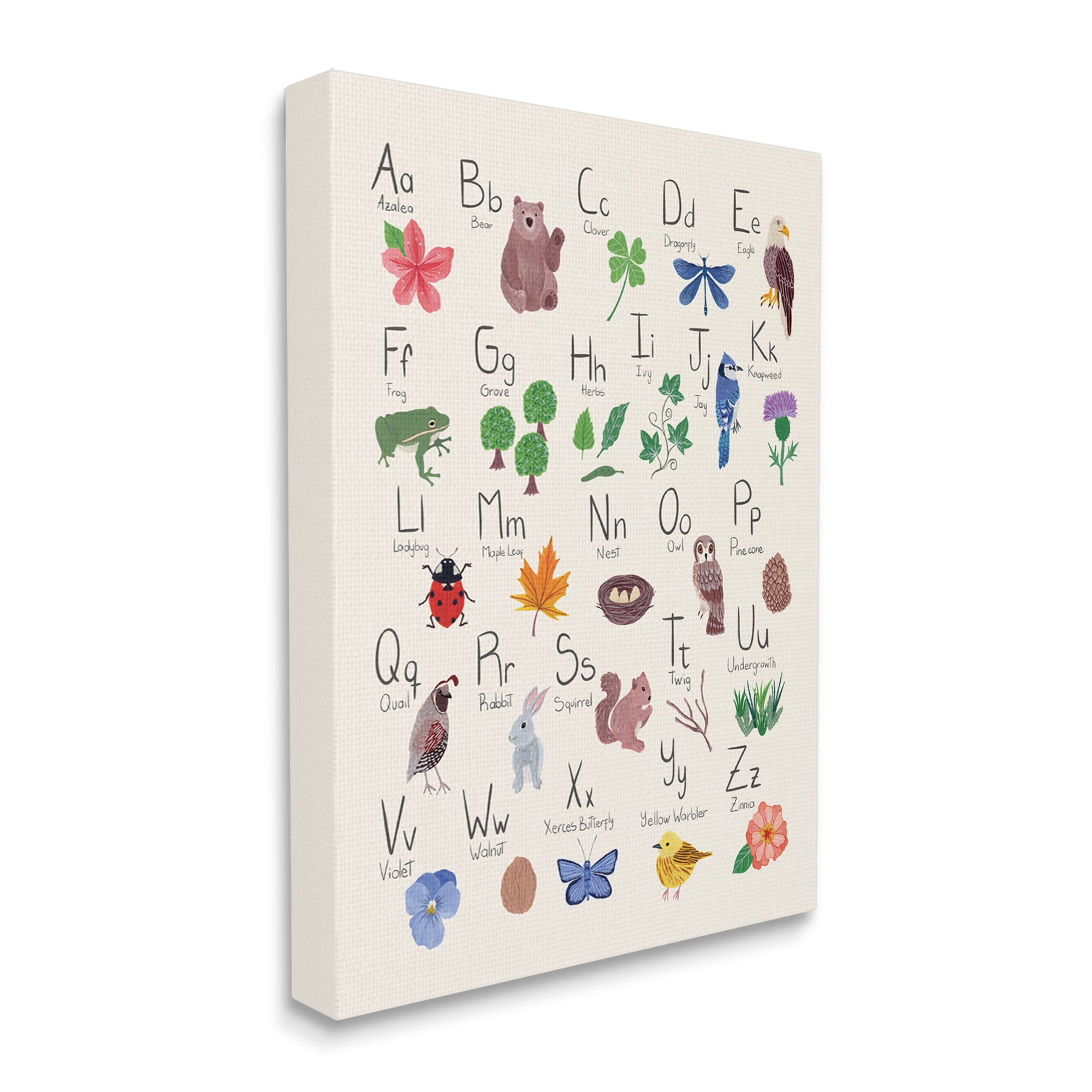 Stupell Industries Animal Alphabet on Beige Landscape Painting Gallery Wrapped Canvas Art Print Wall Art, 16 x 20
