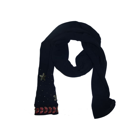 Women's Strass Leaf Design Scarf Wrap Shawl - Navy