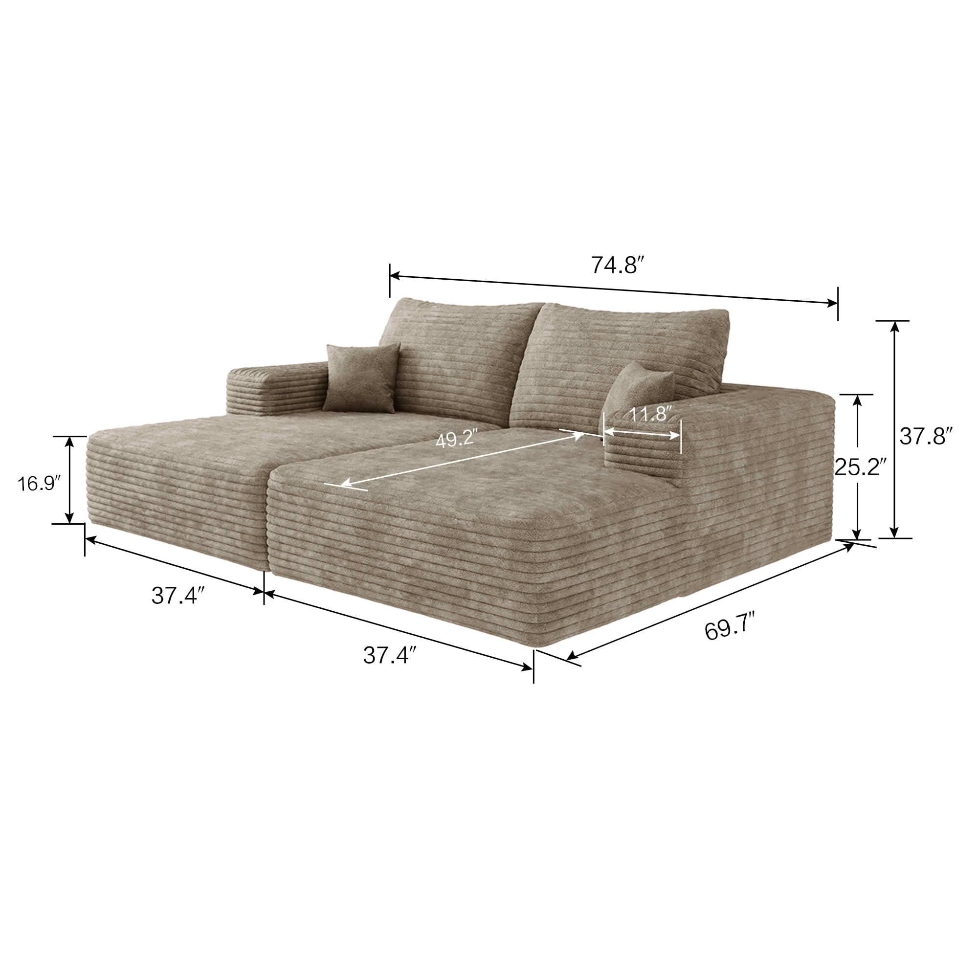 MAYEERTY 74.8" Oversized Chaise Lounge Chair, Cloud Plush Corduroy Upholstered Sofa Bed, Modern Deep Seat Sofa with Back Cushion, Cozy Sleeper Couch for Living Room, No Assembly Required