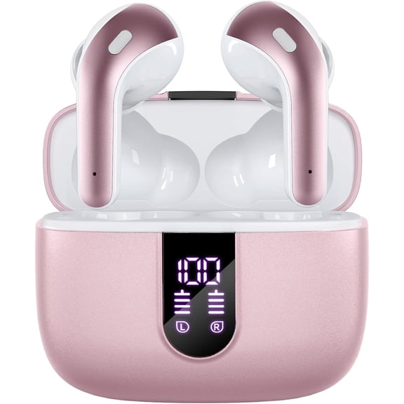 TAGRY Bluetooth Headphones True Wireless Earbuds 60H Playback LED Power Display Earphones with Wireless Charging Case IPX5 Waterproof in-Ear Ear buds with Mic for TV Smart Phone Laptop Computer Sport