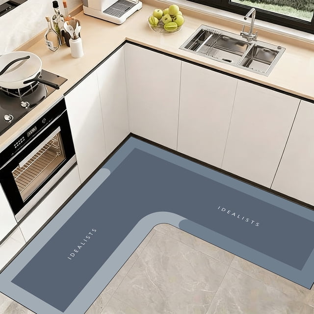 Fufafayo L-Shaped Kitchen Rug, Absorbent Non-Slip Floor Mat, Velvet Fleece Memory Foam Corner Carpet, Machine Washable Bathroom Rug for Kitchen Sink Cooking Living Room