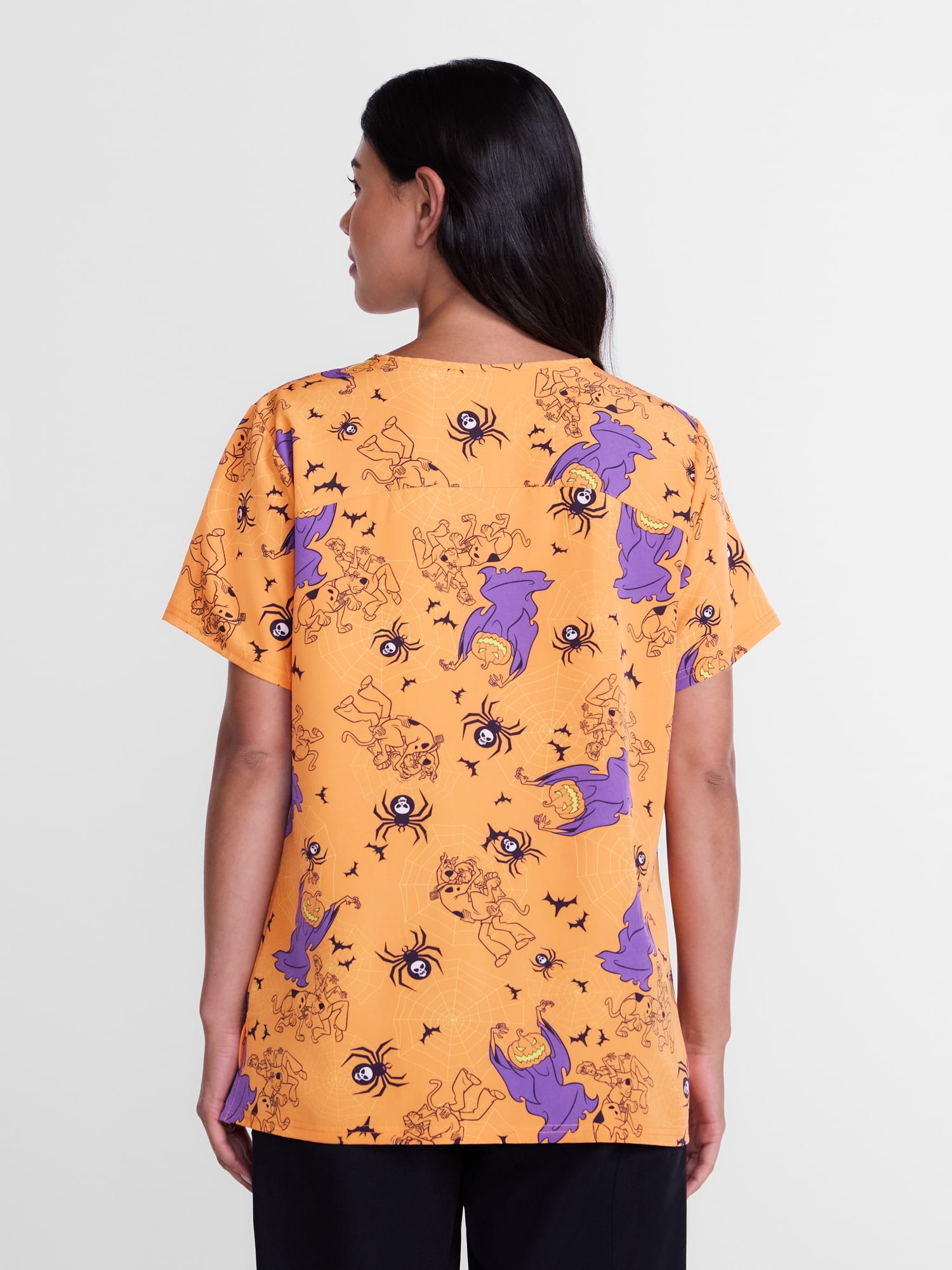 Scooby-Doo Women's Halloween Scrub Top with Short Sleeves, Sizes S-XXXL