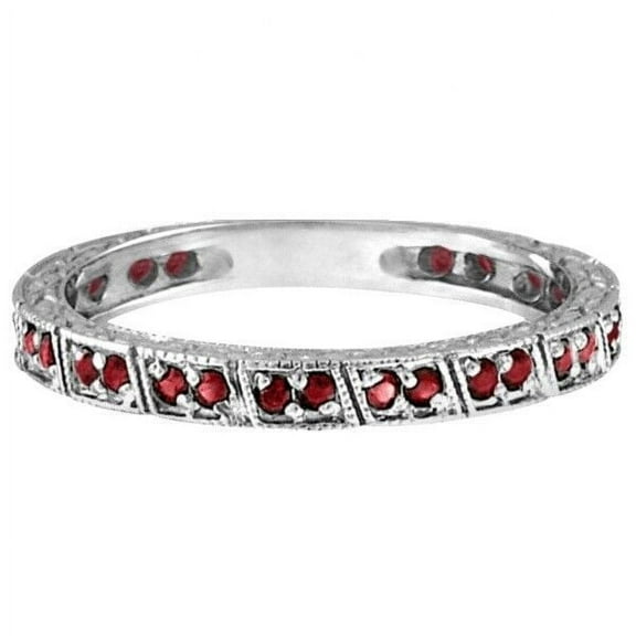 Red Ruby Stackable Eternity Ring Wedding Anniversary Band 925 Sterling Silver Gemstone Jewelry For Women Gift