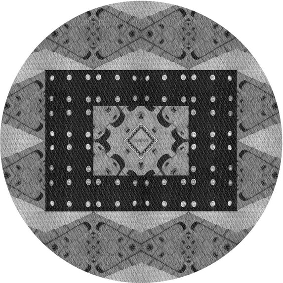 Ahgly Company Indoor Round Patterned Dark Gray Novelty Area Rugs, 3' Round