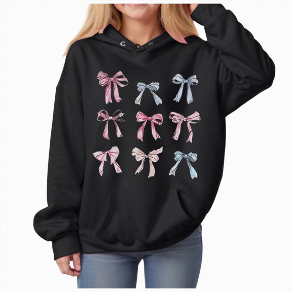 kmaduk Girls Long Sleeve Hooded Sweatshirt Thick Graphic Hoodie Cute Pullovers Tops (Black, 8-10 Years)