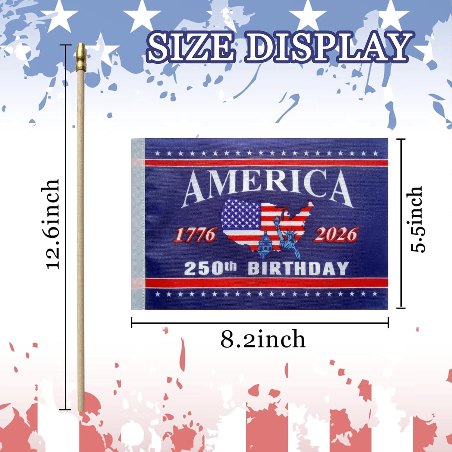Handheld American Flags, 12 Count 5 x 8 Inch Small USA Flags On Stick, 250th Anniversary Patriotic Decor For 4th Of July Outdoor Celebrations
