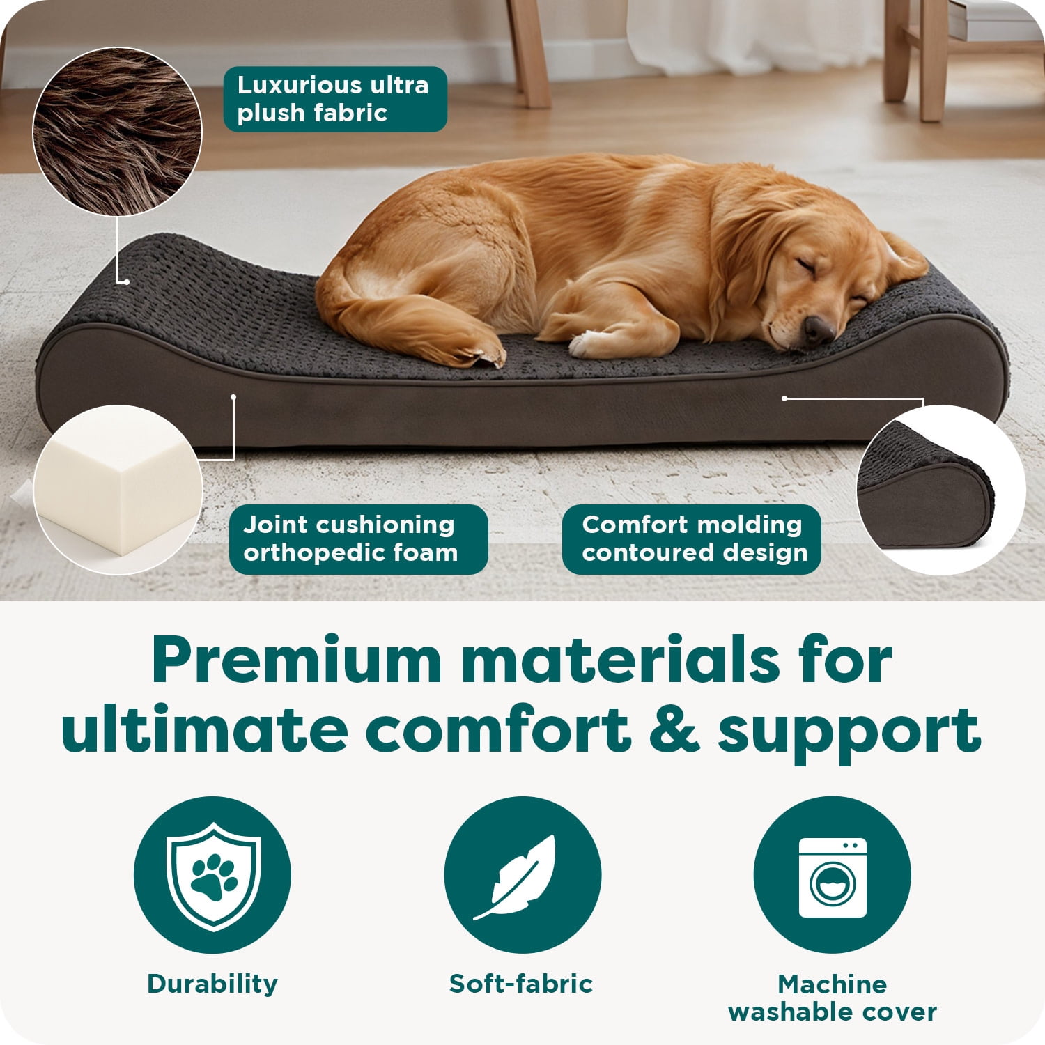 FurHaven Pet Dog Bed | Orthopedic Ultra Plush Luxe Lounger Pet Bed for Dogs & Cats, Chocolate, Jumbo