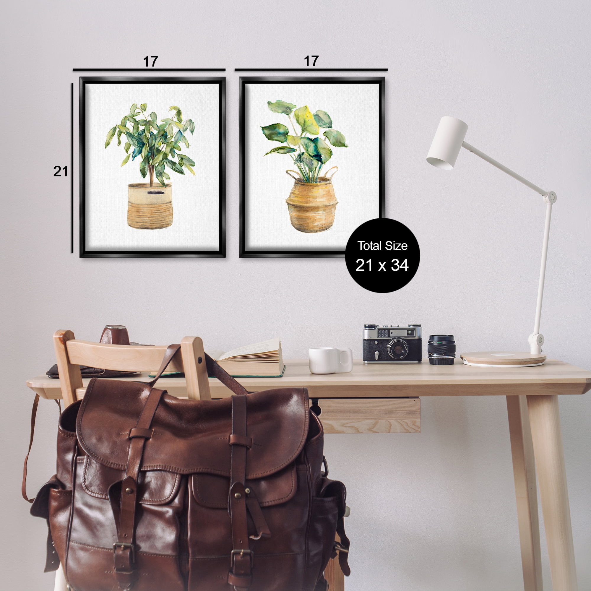 Stupell Industries Lush Houseplants in Wicker Pots Plants & Flowers Painting Black Floater Framed Canvas Art Print Wall Art, 17 x 21, Set of 2