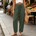 thumbnail image 6 of Linen Pants Women Elastic High Waisted Drawstring Wide Leg Linen Pants Lounge Solid Color Beach Pant with Pockets, XL, 6 of 6