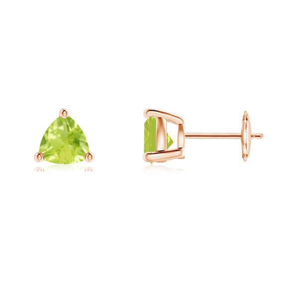 Angara Boucles d'Oreilles en Péridot Naturel - Clous en Péridot Trillion Serti Panier 1,4 ct en Or Rose 14K pour Femmes
