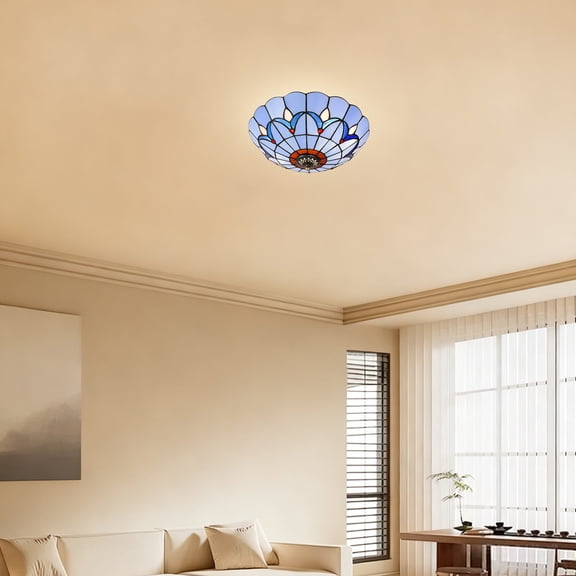 12" Vintage Tiffany Style Stained Glass Flush Mount Ceiling Light Fixture NEW