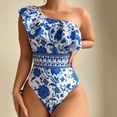 thumbnail image 3 of Lopeceal Womens One Piece Swimsuit One Shoulder Tummy Control Bathing Suit Slimming Vintage Floral Print Ruffle Swimwear, 3 of 6