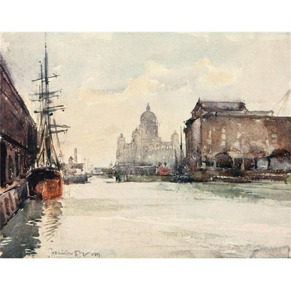 Printable Heaven PPHPDP81708 Liverpool 1907 Custom House From Salthouse Dock Poster Print by James Hamilton Hay, 18 x 24