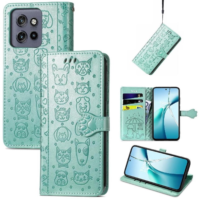 Funda Cartera FOXDOCK para Motorola Edge 50 Neo , Flip PU con Relieve de Gatos y Perros, Tarjetero y Soporte