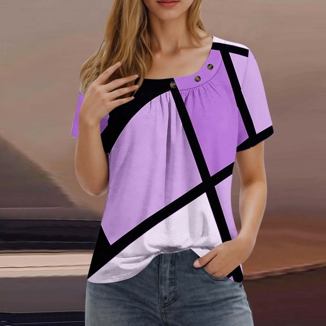 Shorts pour Femmes, T-Shirts pour Femmes, T-Shirt Plissé à Manches Courtes pour Femmes
