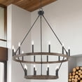 thumbnail image 2 of ACROMA  20-light Modern Farmhouse 40In Round Wagon Wheel Chandelier Weathered Walnut Weathered Adjustable Brass, Painted Walnut, 2 of 5