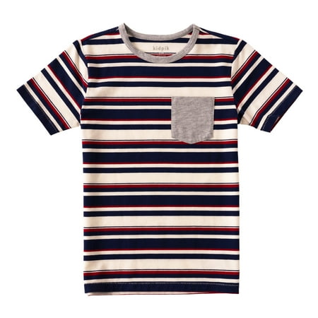 

KIDPIK Boys Short Sleeve Striped Pocket Tee Size: 12 Months - XXL (16)