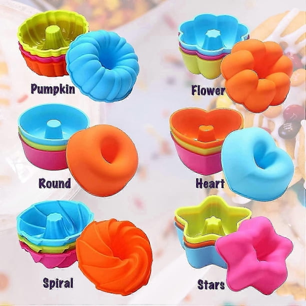 24 Pack Silicone Molds, Muffin Donut Mold Non-stick Heat Resistant Oven - Microwave - Dishwasher Safe, Mini Donut Mold