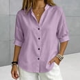 thumbnail image 2 of Womens Button Down Shirts Oxford Short Sleeve Cotton Dress Shirts Collared Button Up Casual Blouses Tops Linen Button Down Shirts Summer Cotton Linen Casual Tops with Pocket, 2 of 9