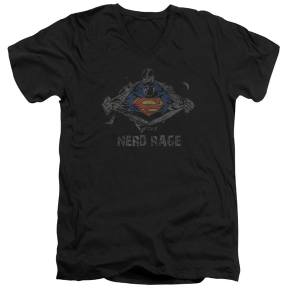 Superman Nerd Rage Adult V-Neck T-Shirt Black
