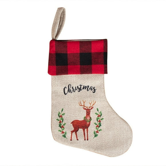 Visland Christmas Tree Elk Bird Pattern Hanging Storage Bag Linen Xmas Stocking Decor