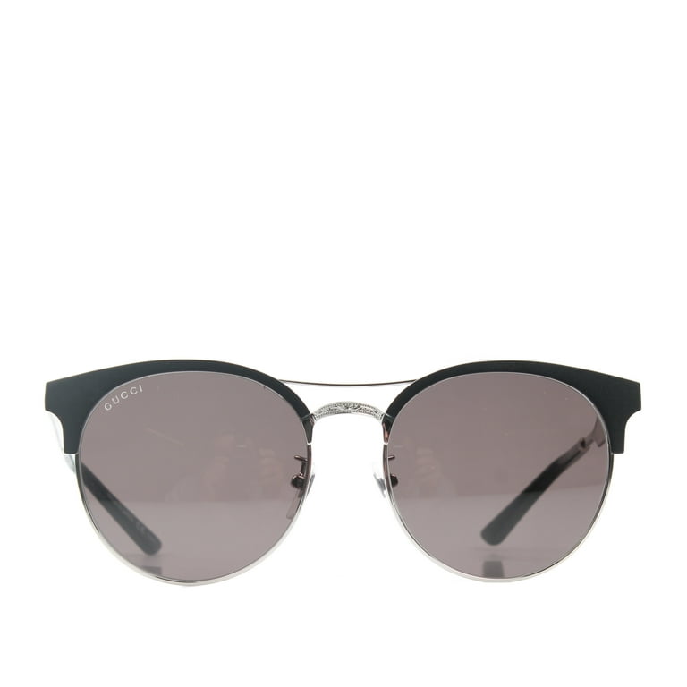 GG0075S 001 Black Silver 56mm Gucci GG0075S Opulent Luxury Woman Clubmaster Round Sunglasses