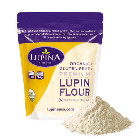 Lupina Organic Gluten Free Premium Lupin Flour 16 oz, High Protein & Fiber
