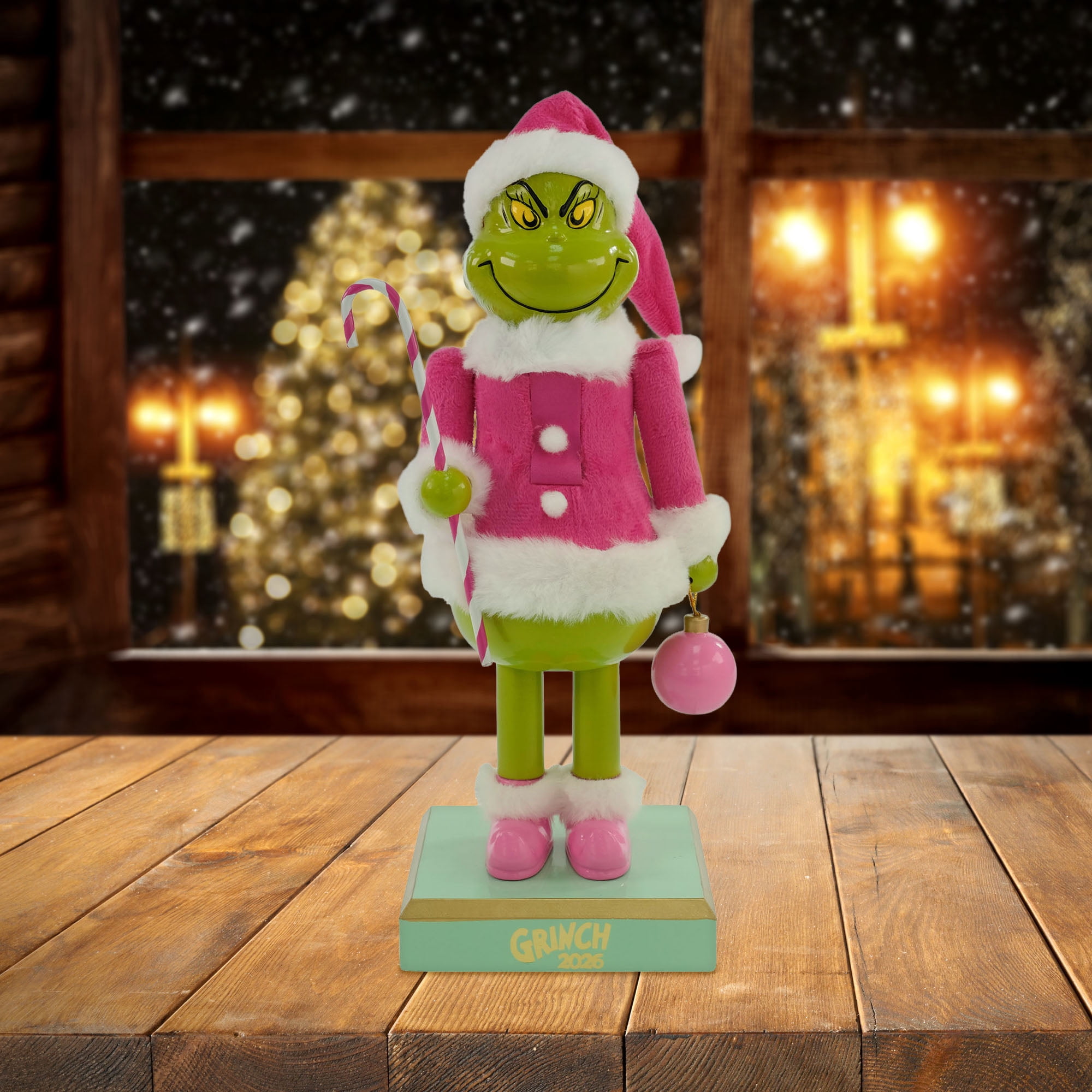 Dr. Seuss The Grinch 11-Inch Nutcracker in Pink Santa Outfit with Candy Cane