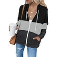 thumbnail image 5 of SWQZVT Women's Full Zip Up Hoodie Long Sleeve Lightweight Hooded Sweatshirts Fall Tops Color Block Fashion Pockets Jacket Coat Black Tops Plus Size XXL, 5 of 7