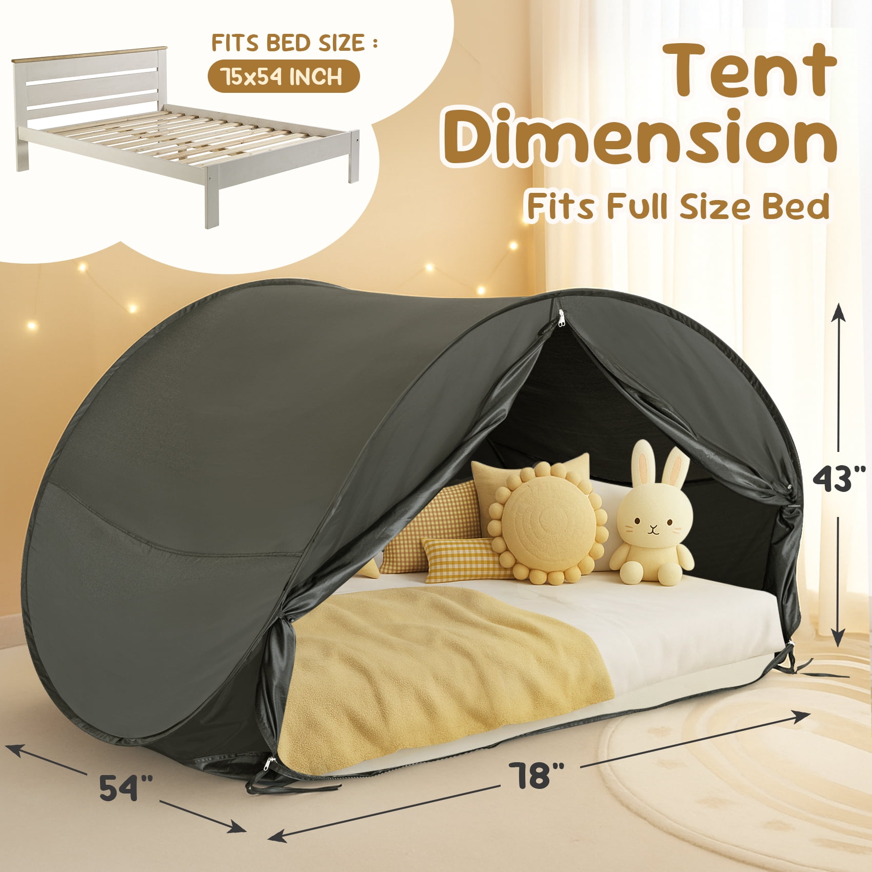 Bed Tent Full Size, Leedor Pop-Up Sleep Canopy Privacy Light-Blocking Bed Shelter with Mosquito Mesh Sleeping Tent for Kids and Adults Black