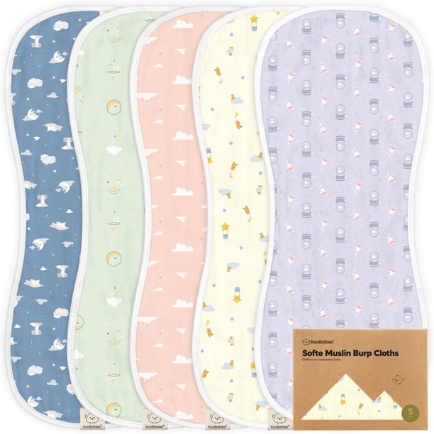 Towel KeaBabies Softe, paquete de 5 paños de muselina para bebés, 53 x 25 cm