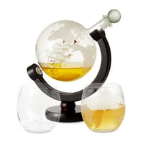 Berkware Globe Etched Whiskey Decanter With Interior Hand-Crafted Glass Ship