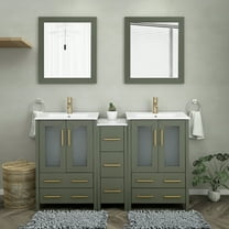Vanity Art 60" Double Sink Freestanding Bathroom Vanity Set with Ceramic Top and Mirror