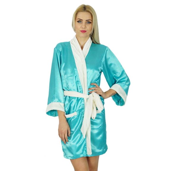 Bimba Women Short Satin Robe Velvet Belt Getting Ready Bridesmaid custom Robe Coverup