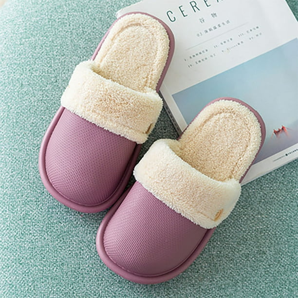 Zapatillas de invierno con punta cerrada para mujer, toboganes de felpa para el hogar, pantuflas planas de algodón a prueba de agua cálidas Wmkox8yii hj789