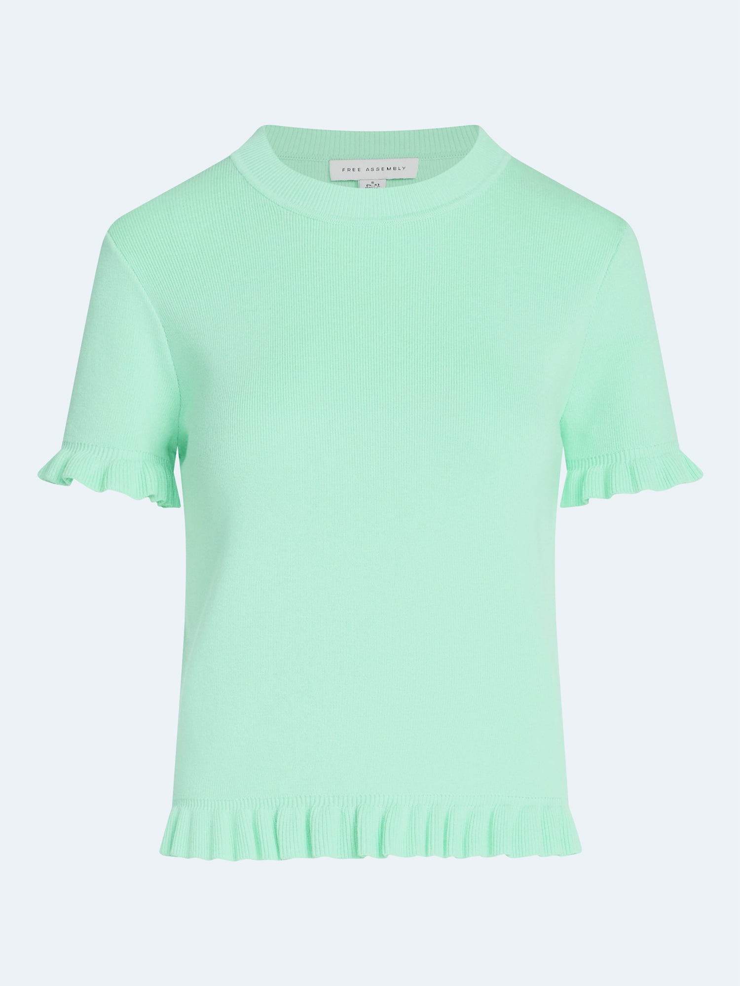 Free Assembly Women’s Ruffle Trim Sweater with Short Sleeves, Lightweight, Sizes XS-XXL
