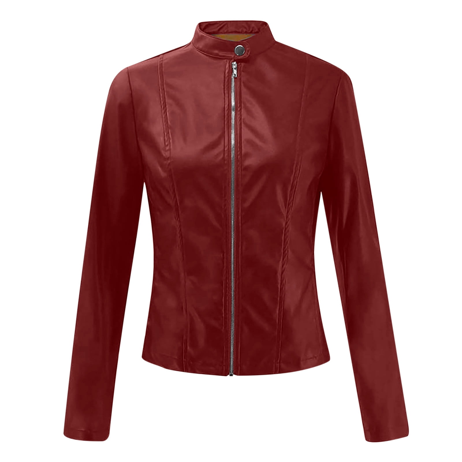 VEKDONE 2026 Women Faux Leather Jacket, Women's Zip Up Motorcycle Short PU Moto Biker Outwear Fitted Slim Coat Tops