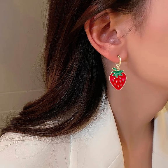 QIQUWOHUL Fruit Earrings Lemon Strawberry Cute Fruit Wind Alloy Oil Dropping Earrings Jewelry