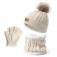 thumbnail image 2 of HESHENG Kids Girls Boys Pom Pom Hat Cap with Scarf Gloves Set Winter Warm Knitted Hat Christmas Gift for 1-5 Years Kids, Beige, 2 of 6