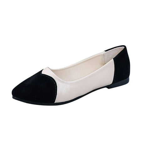 DVKOVI Women Fall Shoes Loafers for Women Flats for Women Dressy Comfortable Ladies Fashion Color Matching Suede Love Low Top Pointed Flat Casual Shoes Black 39