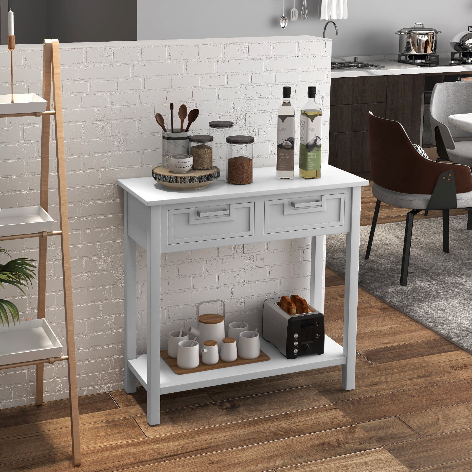 Costway Accent Console Table Entryway Sofa Foyer Table Storage Shelf with 2 Drawers White