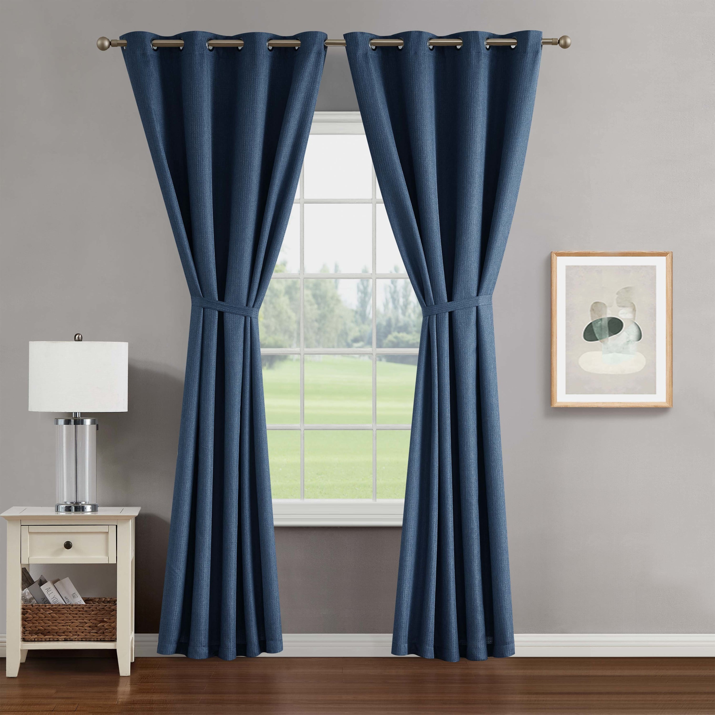 Chyna Blackout Window Curtain Panels with Tiebacks, Grommet, Blue, 50" x 108"