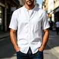 thumbnail image 2 of Men's Linen Shirts Short Sleeve Casual Summer Beach Button Down Shirt for Men Size 3XL White, 2 of 7