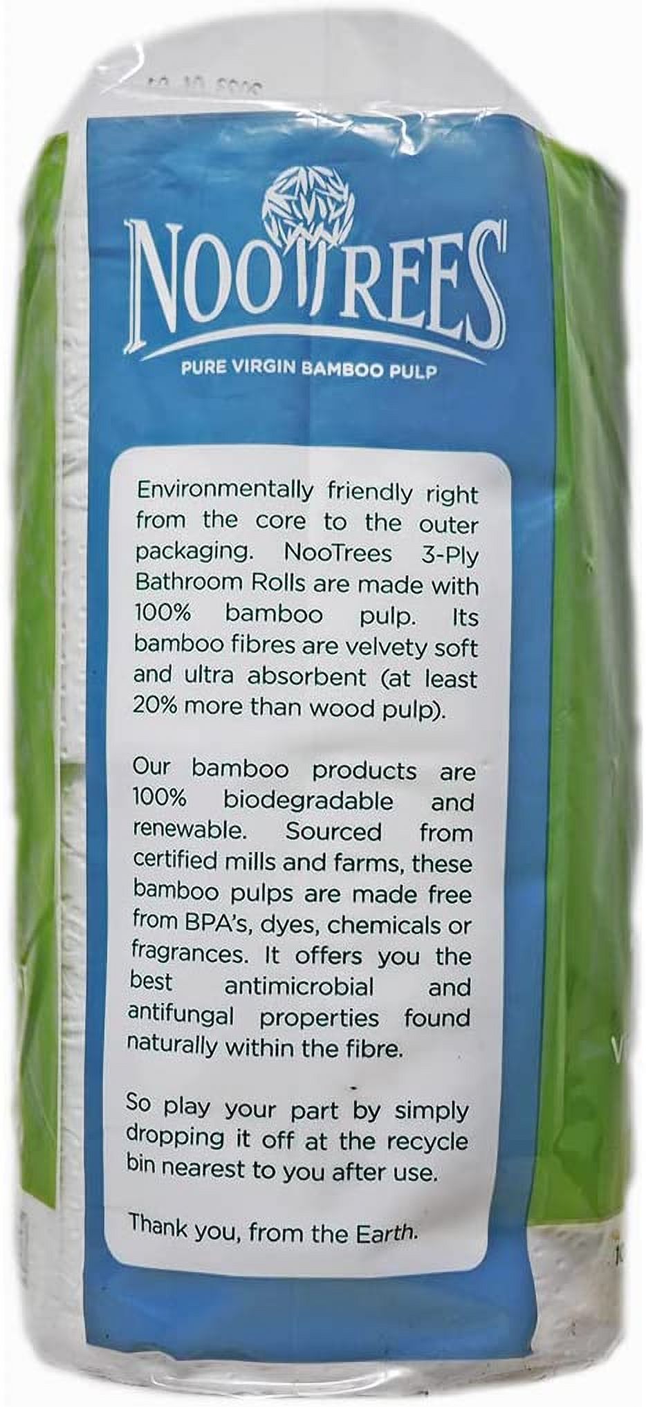 Pack of 12, Nootrees Pure Virgin Bamboo Pulp 3-Ply Toilet Paper, 4 x 300 Sheets