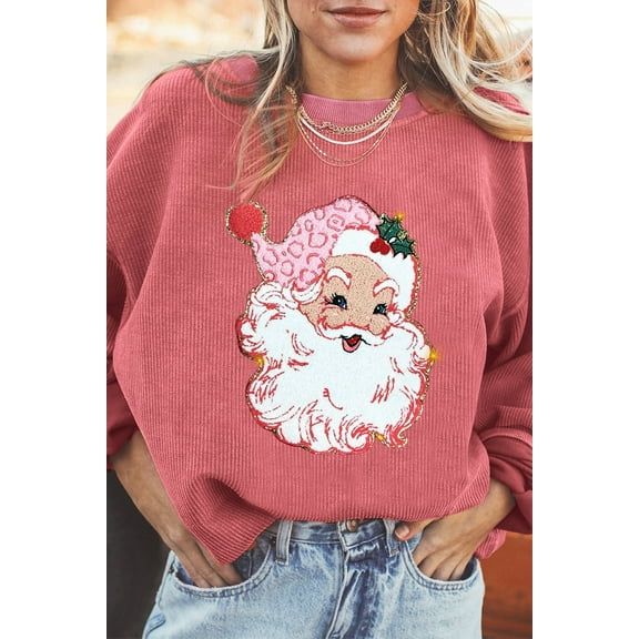 Casuashion Santa Claus Sparkle Crewneck in Strawberry Pink - Christmas Sweater Must-Have!