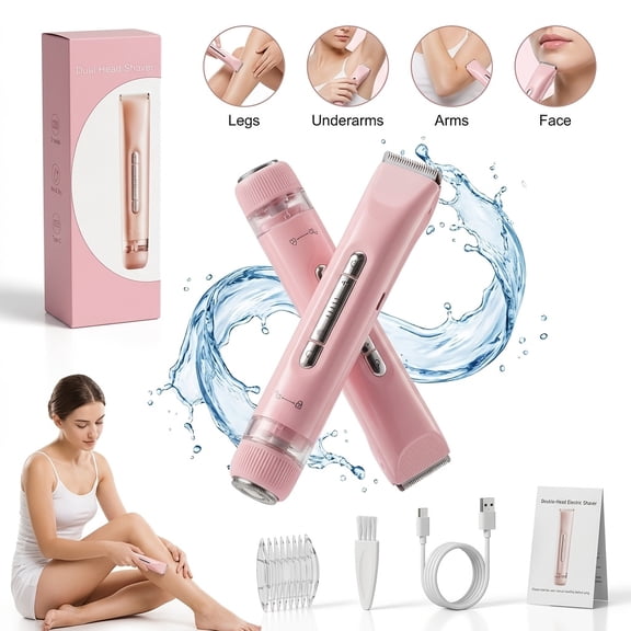 TAZTIR Women's Dual-Head Rechargeable Electric Shaver with Clipper Head and Floating Head, Pink